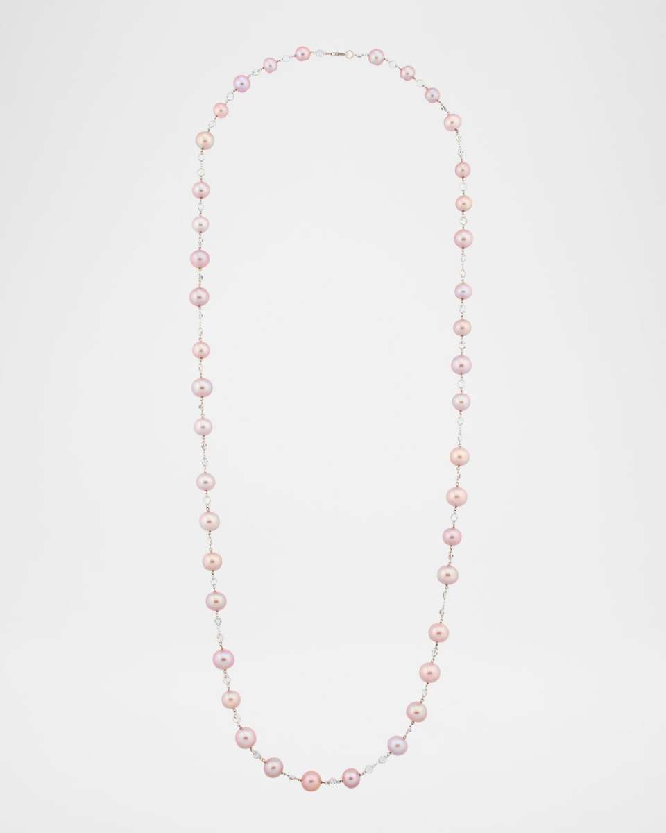 18K White Gold Freshwater Pearl and Moonstone Necklace, 42"L